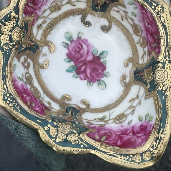 Antique Porcelain Hand Painted Gilt Mayonnaise Sauce Dish w Underplate Victorian - Picture 11 of 16